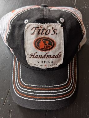 Tito's Vodka Trucker Mesh Adjustable Baseball Hat OS Black Orange White Cap